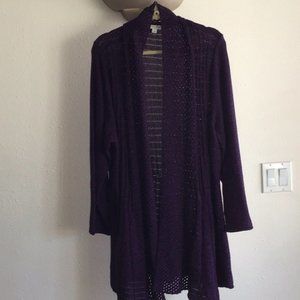 Knitted Open Front A-line Cardigan - Purple/Black 3x Studio Works